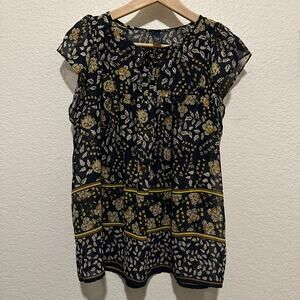 GAP Navy Yellow Floral Blouse